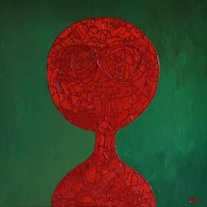 rood portret, 2012, mixed media. acryl op doek, 90x90 cm
